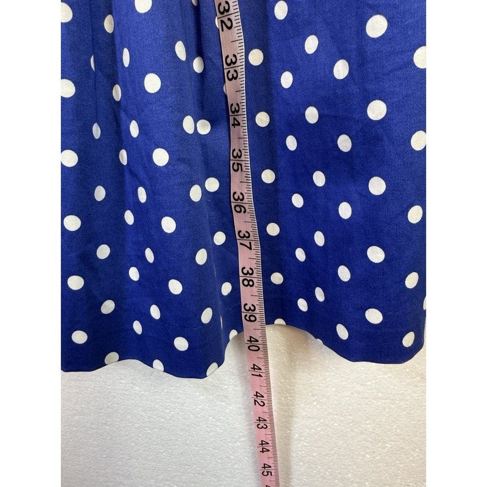 LIZ CLAIBORNE Dress Sz 16 Blue White Polka Dot Flair Sleeveless Stretch Cottage - Picture 7 of 7